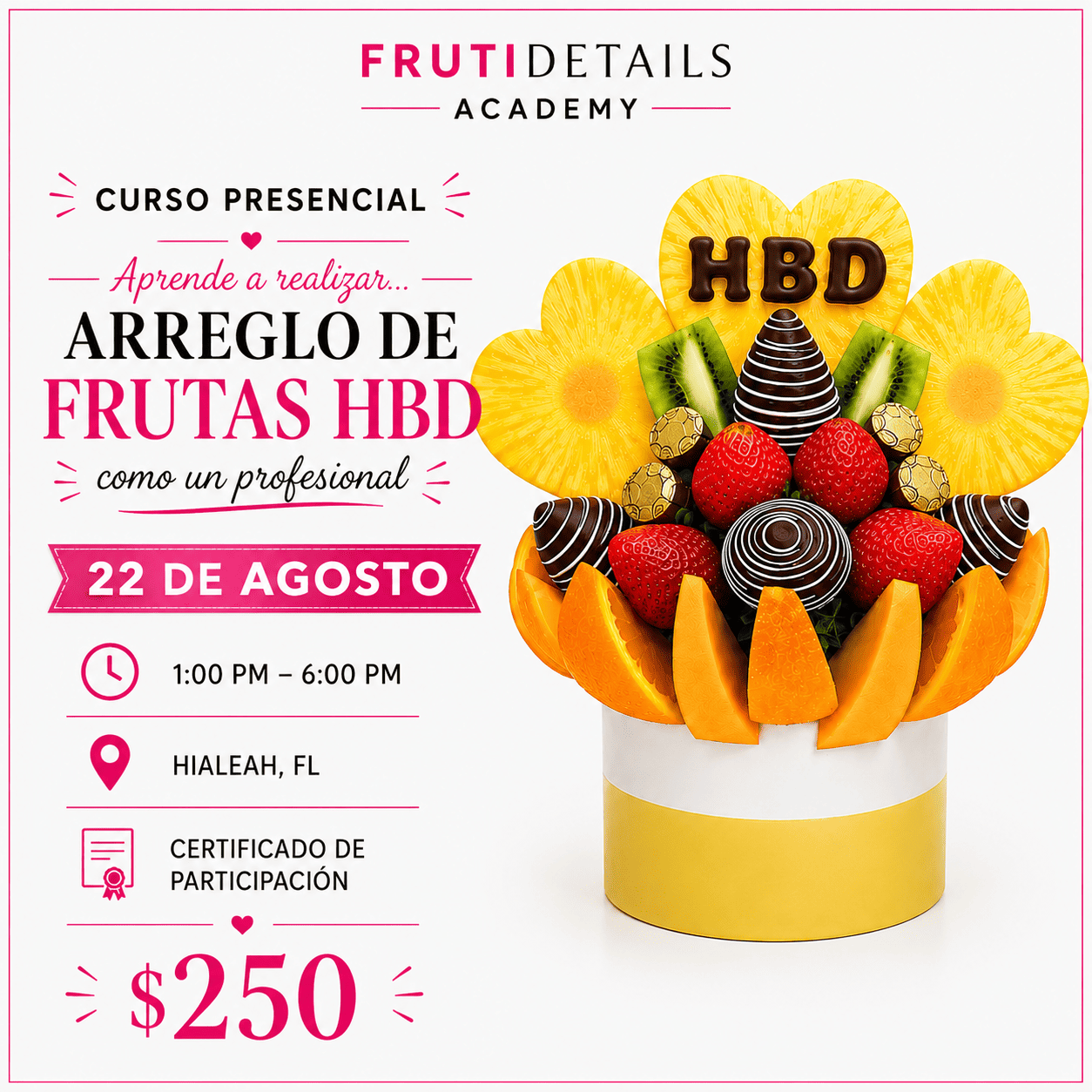 Curso presencial de arreglos de frutas en Miami